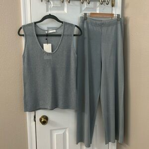 ZARA knit linen blend pants set